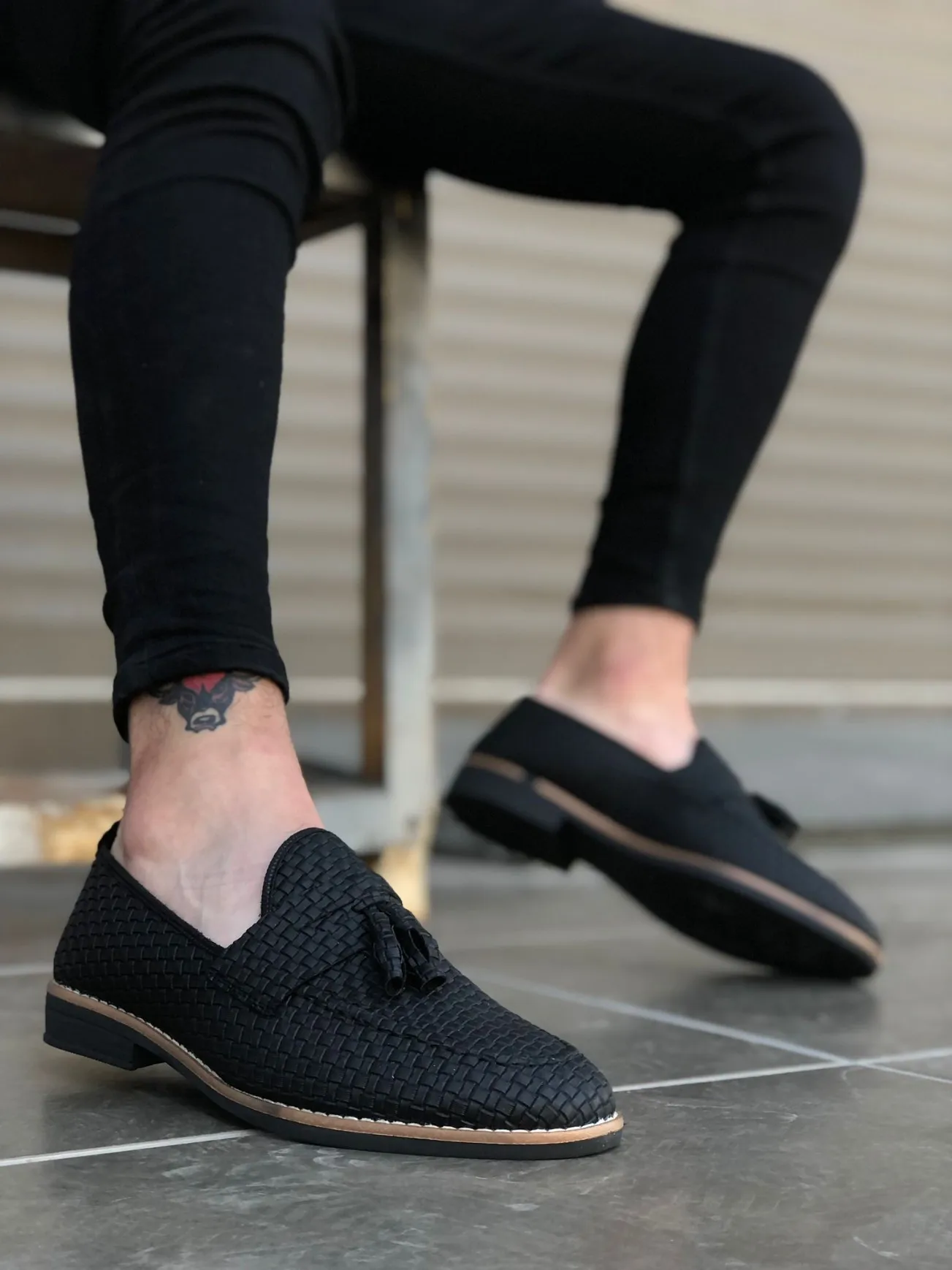 BA0009 Classic Corcik Skin Tassel Black Men Shoes