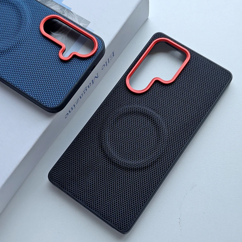 Luxury Magnetic Soft TPU + Nylon Woven Leather Anti-Fingerprint Phone Case Cover