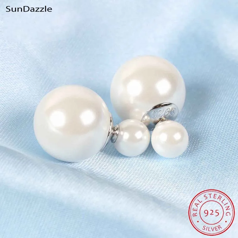 Женские серьги-гвоздики из серебра 925 пробы, с жемчугом