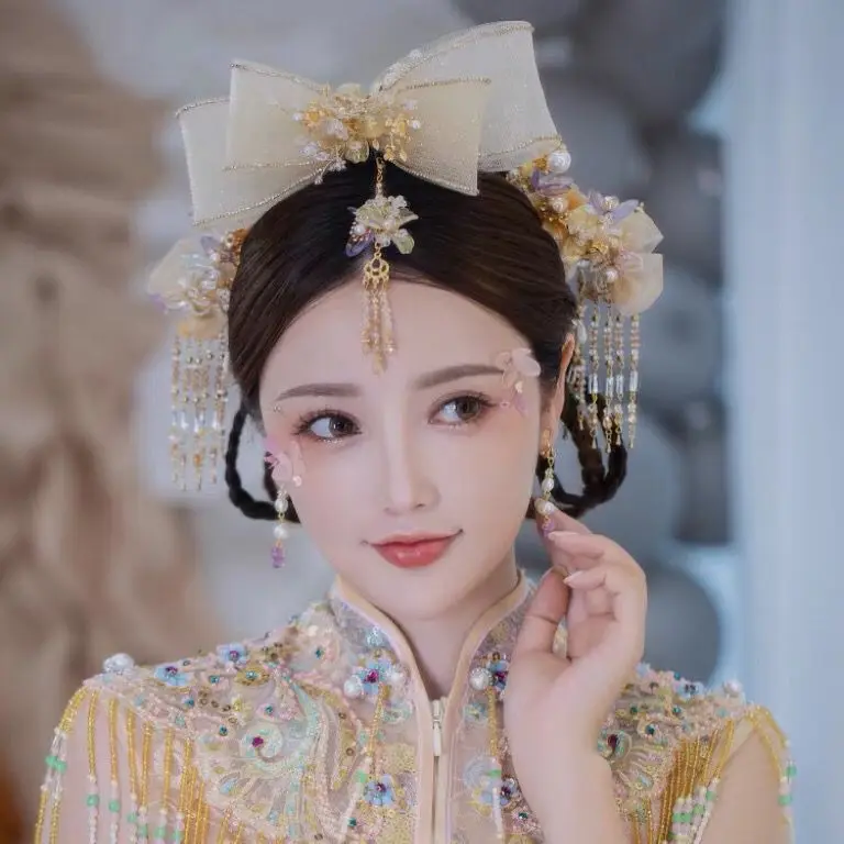 

Bride Headwear Chinese Bowknot Eyebrow Pendant Wedding Clothes Hair Ornament Hanfu Headwear Wedding Accessories Hair Jewelry