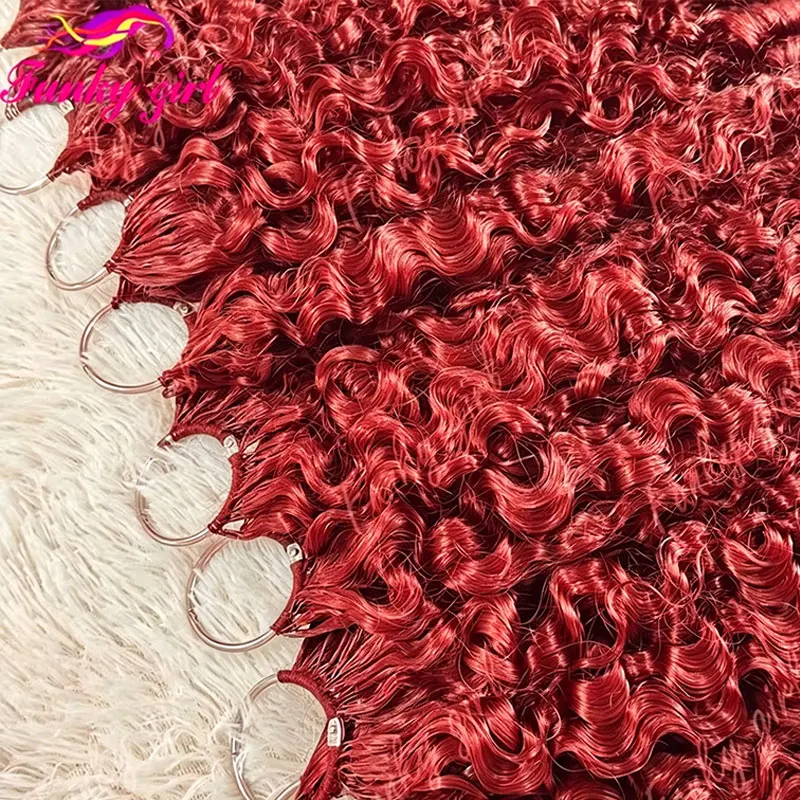 99J Burgundy Feather Crochet Hair 100% Human Hair Burmese Curly Human Crochet Hair For Women 300g Pre-Separated Feather Crochet 6