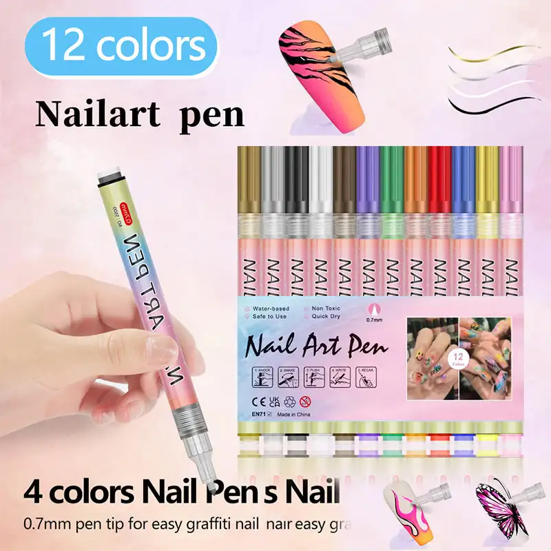 12-Color Professional Nail Art Pen Set DIY Nail Art Pens Line Drawing and Detailing Tools for Manicure Nail Designs