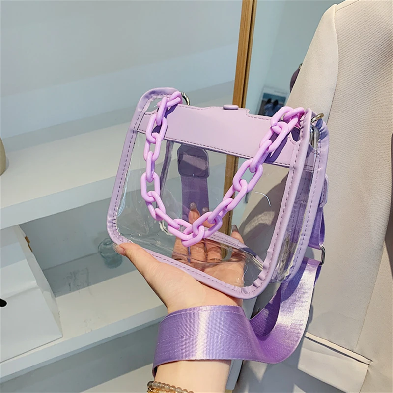 

2023 Summer Women Clear Transparent Crossbody Bag Female Jelly Handbags and Purses Acrylic Chain Square Shoulder Bag Bolsos