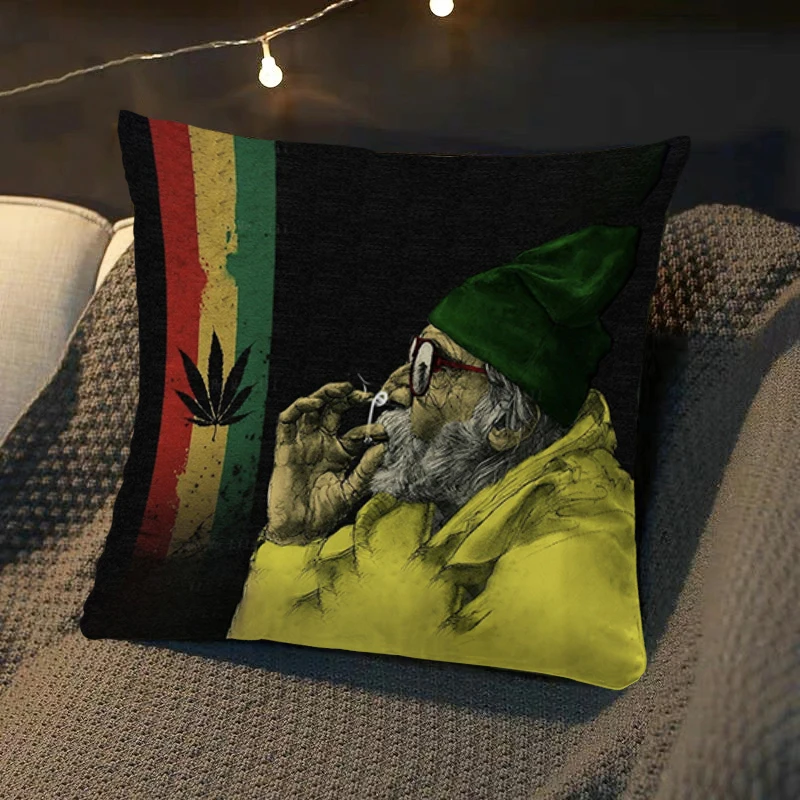 Cushion Covers Rastafari Rasta Lion Weed Nature Plants Psychedelia Jamaica Dakimakura Square Pillowcase Cover Reggae Room Decors