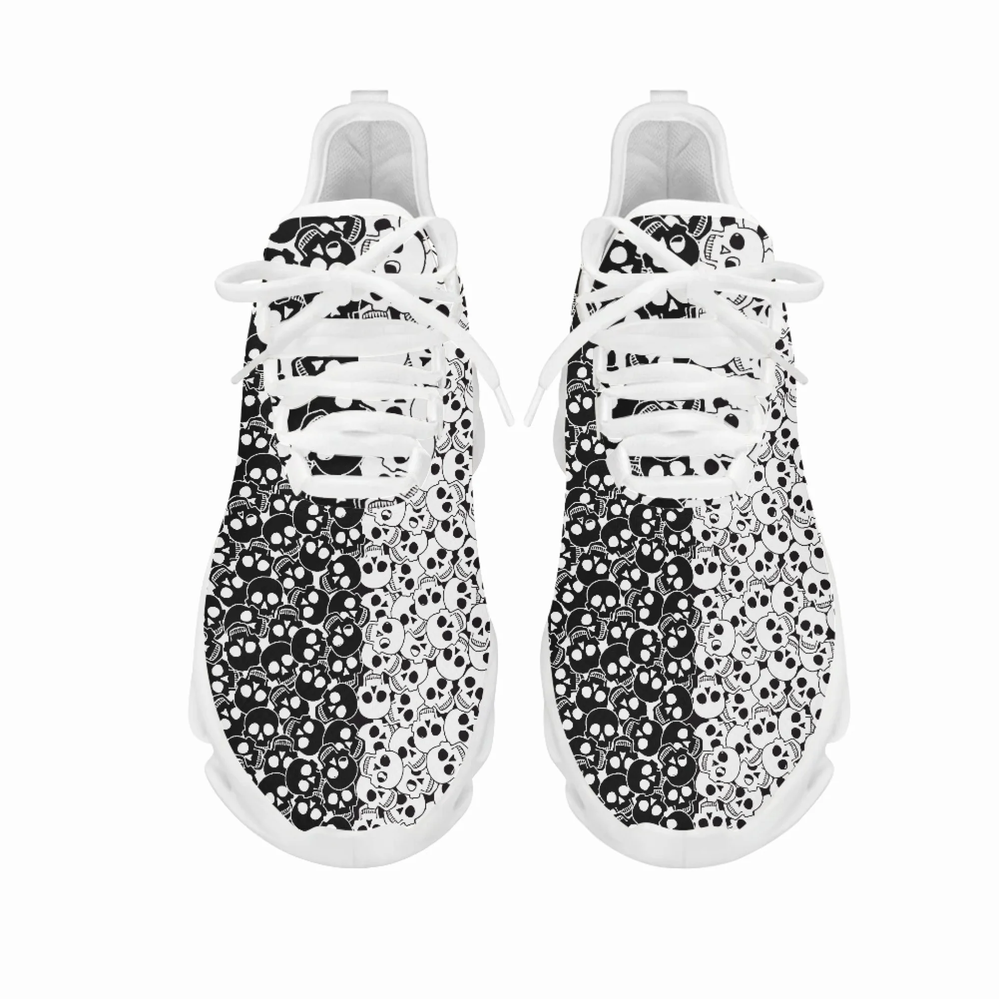 Yikeluo Black White Skull Pattern Printing Breathable Sneakers Casual Running Shoes Mesh Swing Footwear for Women Zapatillas