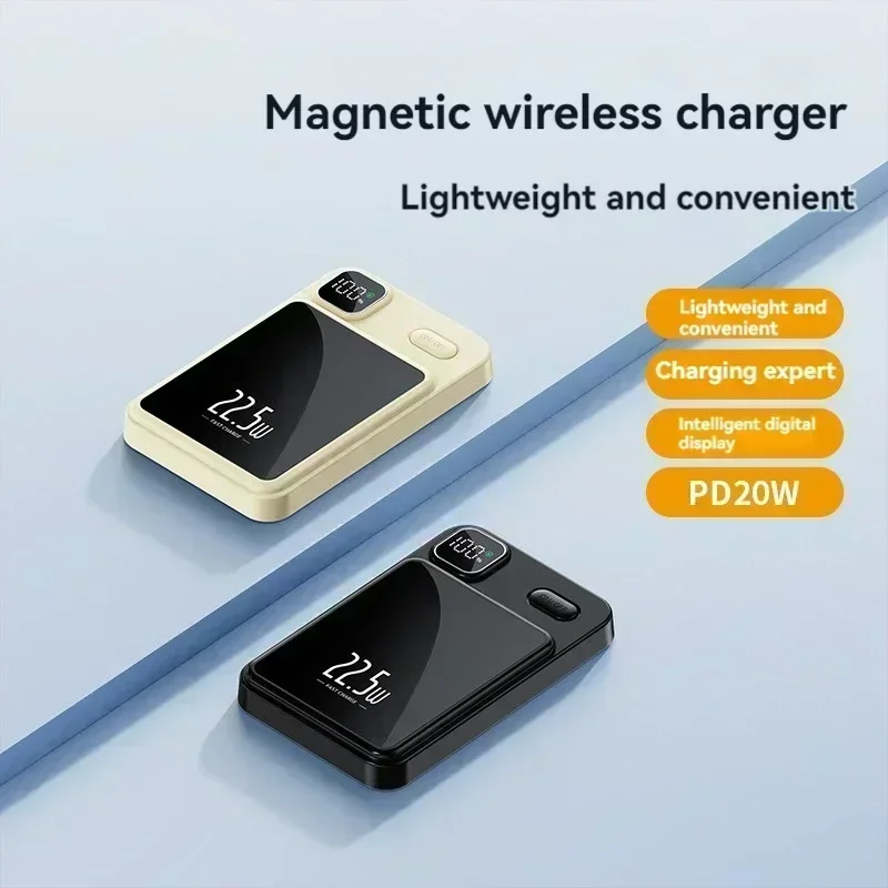 Portable Wireless Power Bank, Magnetic Qi Powerbank, Type C Fast Charger for iPhone 8-15, Mini, MaCsafe, 30000mAh, 22.5W