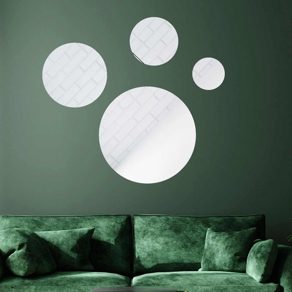 Round Mirror Self Adhesive Acrylic Mirror Stickers Decorative Small Circle Decals for Home Art Room Bedroom
