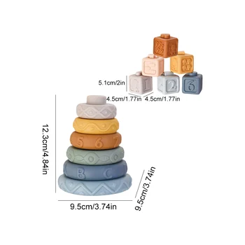 1Set Soft Silicone Building Blocks Stacking Blocks Baby Toy Round Shape Silicone Construction Toy Rubber Teethers Montessori Toy 6