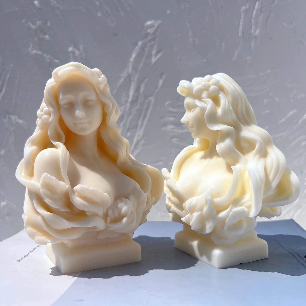 

Beautiful Lady Statue Candle Mold Goddess Female Bust Silicone Molds Greek Art Woman Sculpture Soy Wax Tool