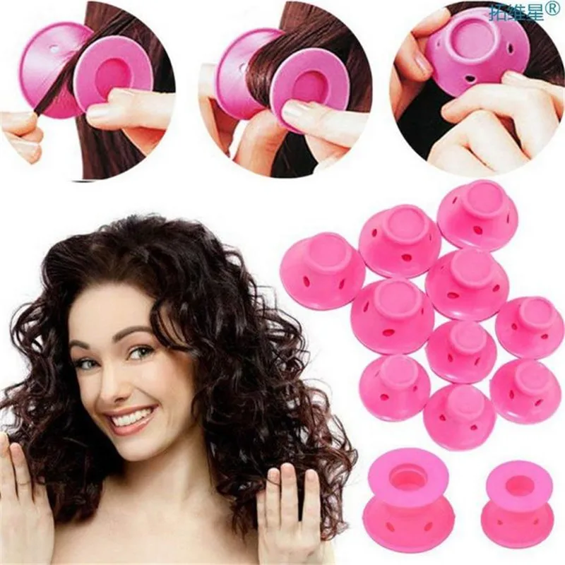 10/20pcs Pink Soft Rubber Silicone Hair Curler Twist Hair Rollers Curler No Heat Styling DIY Tool