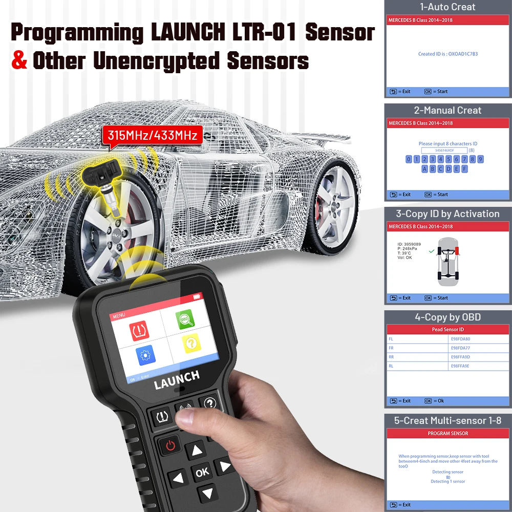 LAUNCH X431 타이어 CRT5011E TPMS 활성화 진단 도구, 433MHz 센서 활성화 프로그래밍 학습, 읽기 OBD2 스캐너