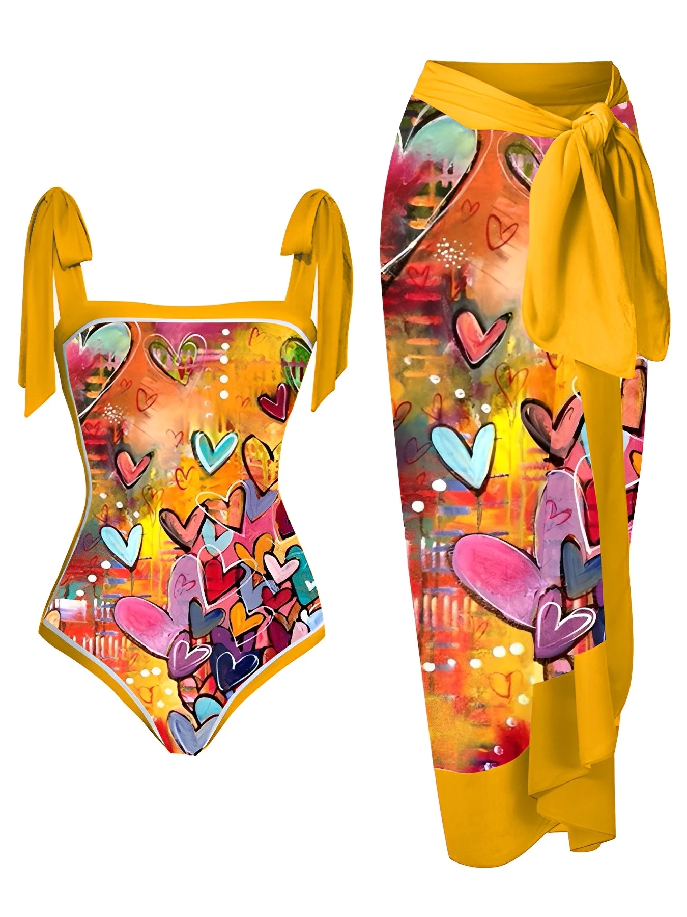 2025 Printed One Piece Swimsuit Women & Beach Skirt 2 Pieces Swimwear Female Sexy Bathers Bathing Swimming Swim Suit Beachwear 4