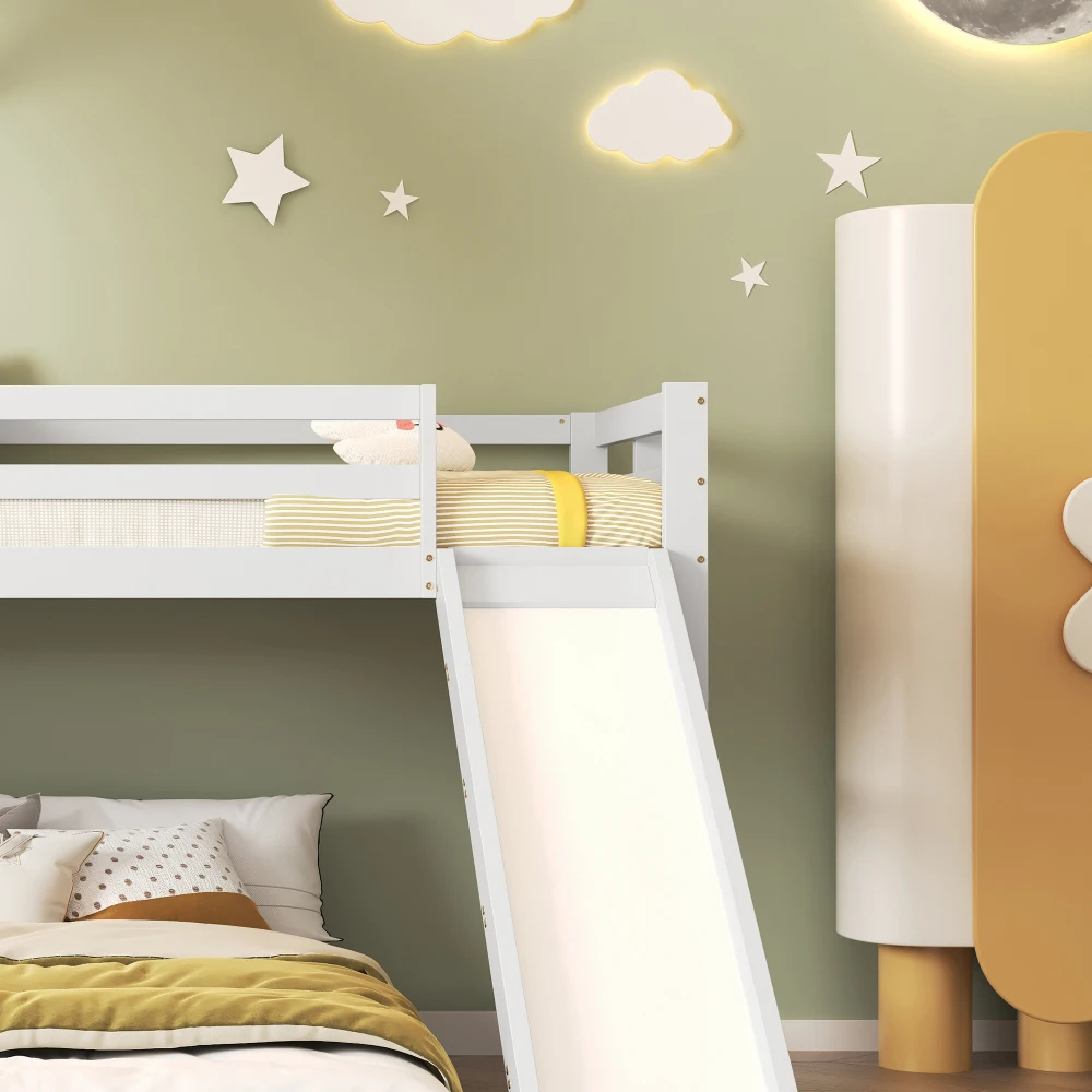 Schlafzimmer-Etagenbett mit Rutsche, Hausbett, mit Fallschirmgitter, mit Fenster und Dach, mit dreistufiger Leiter, 90 x 200 cm und 140 x 200 cm – Detail 22
