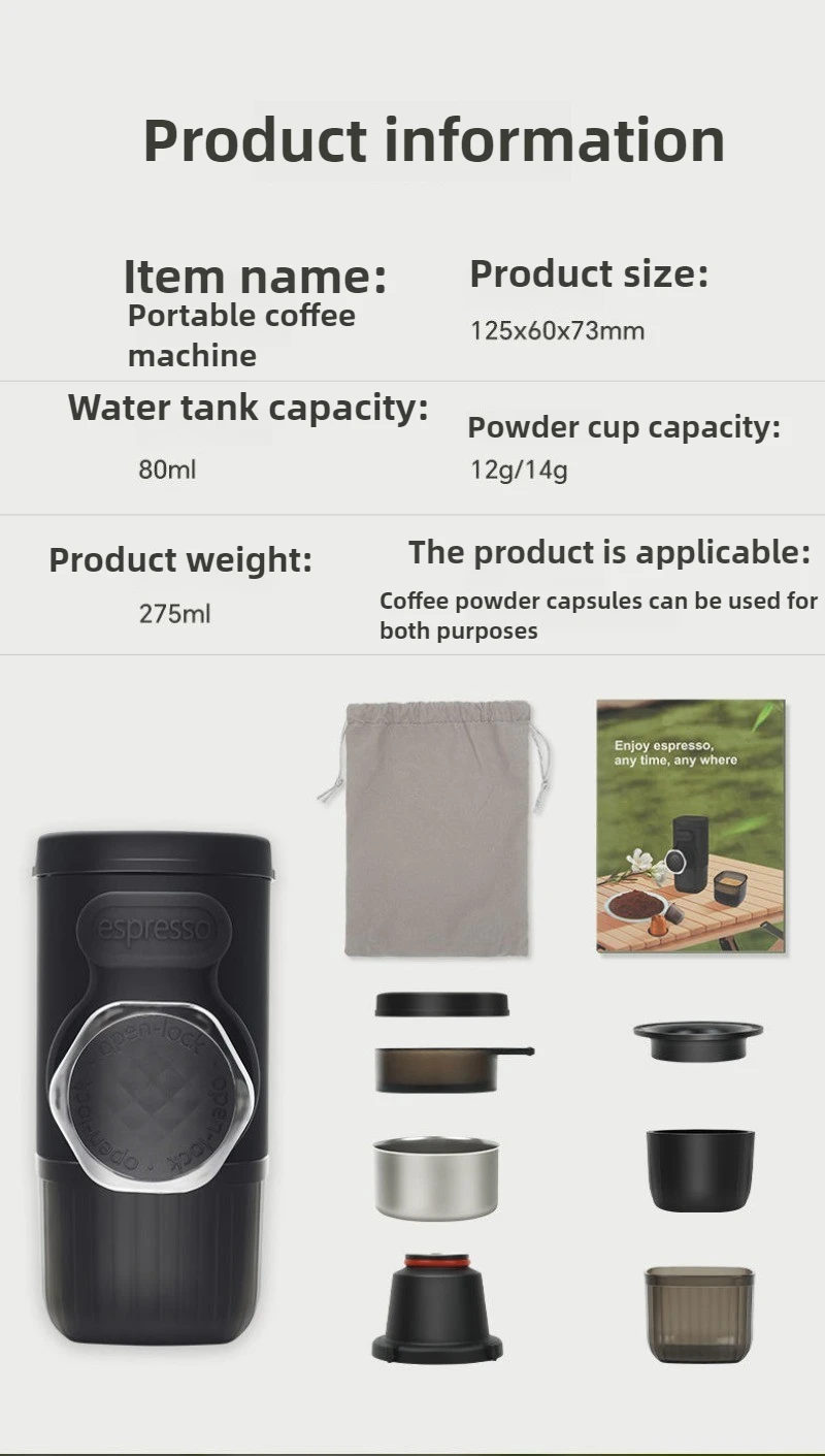 Portable Coffee Machine Office Outdoor Hand-pressed Espresso Machine Household Capsule Coffee Machineconvenient Cleaning