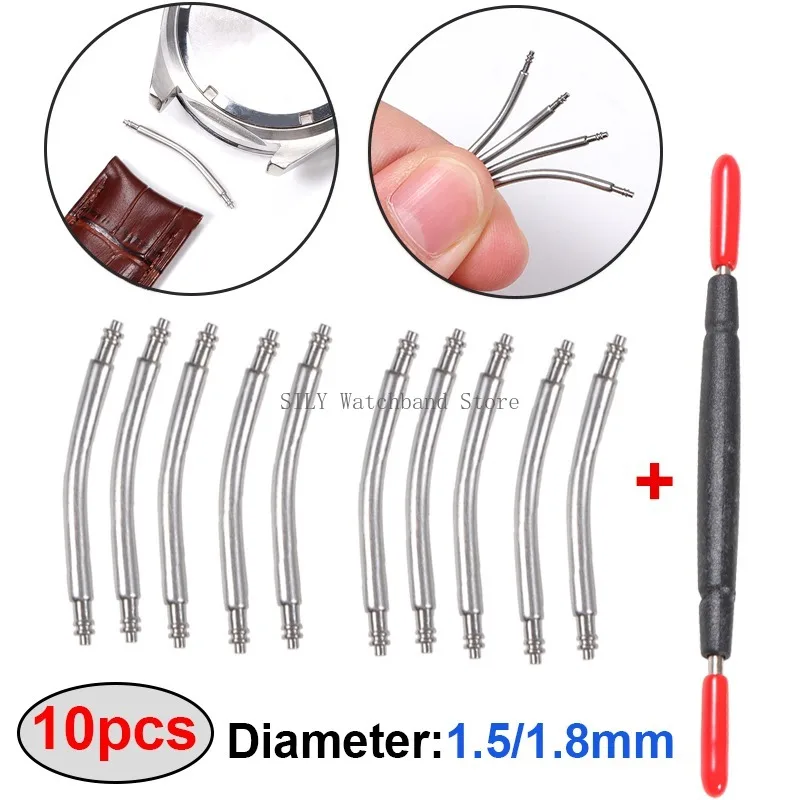 Curved Stainless Steel Watch Band Spring Bars - 10pcs