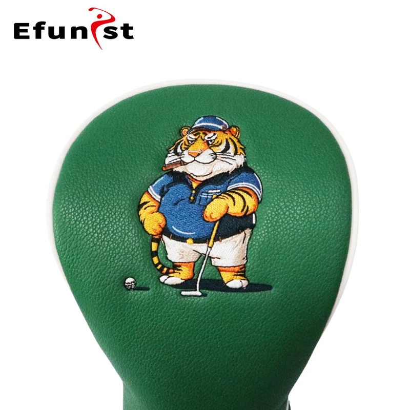 Golf Wood Head Cover PU Leather Waterproof Anti-Scratch For Driver Fairway Hybrid Golf Headcovers Tiger Green Golf Accessories