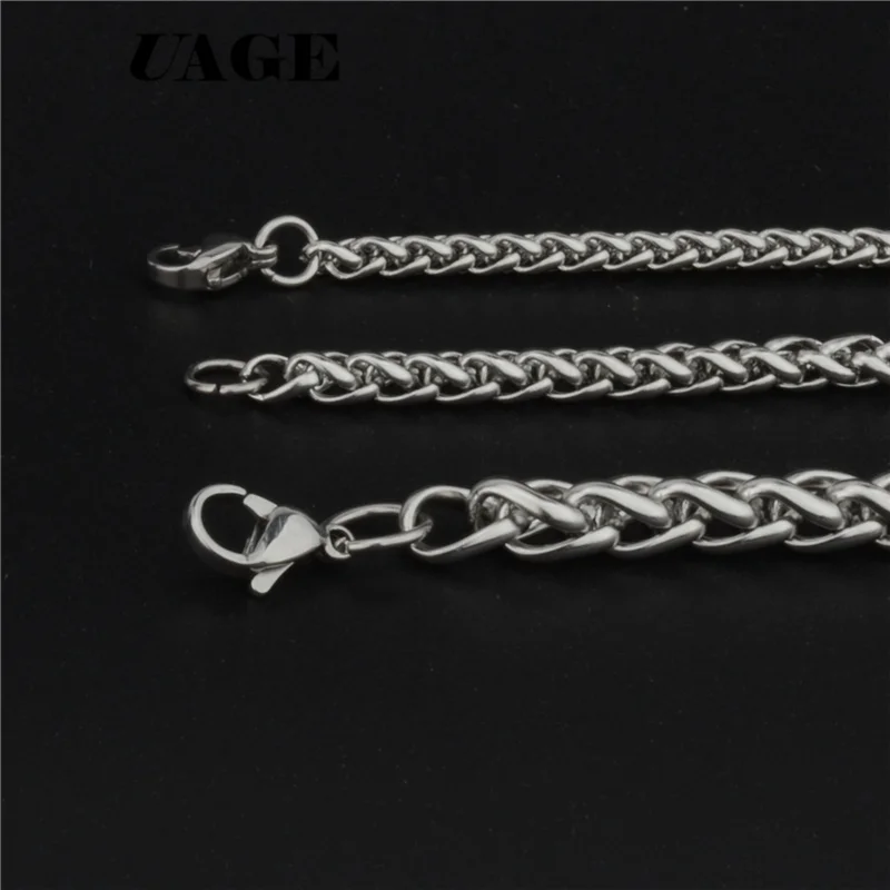 UAGE 3mm/4mm/5mm/6mm Breite 316L Edelstahl Männer Junge Spiga Zopf Halskette Kette Silber Farbe – Detail 2
