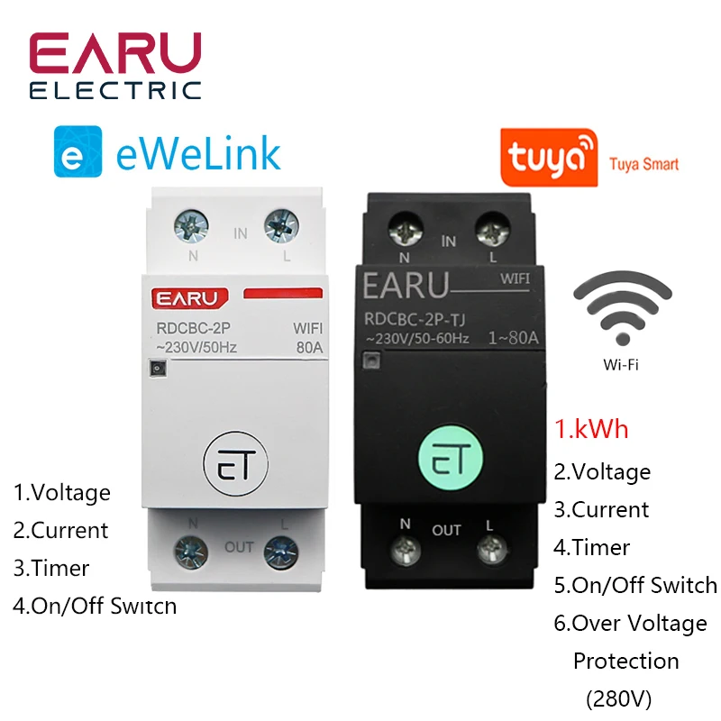 

1P+N WIFI Circuit Breaker Smart Time Timer Relay Switch Voice Remote Control by Tuya eWeLink App Smart House Alexa Google Home