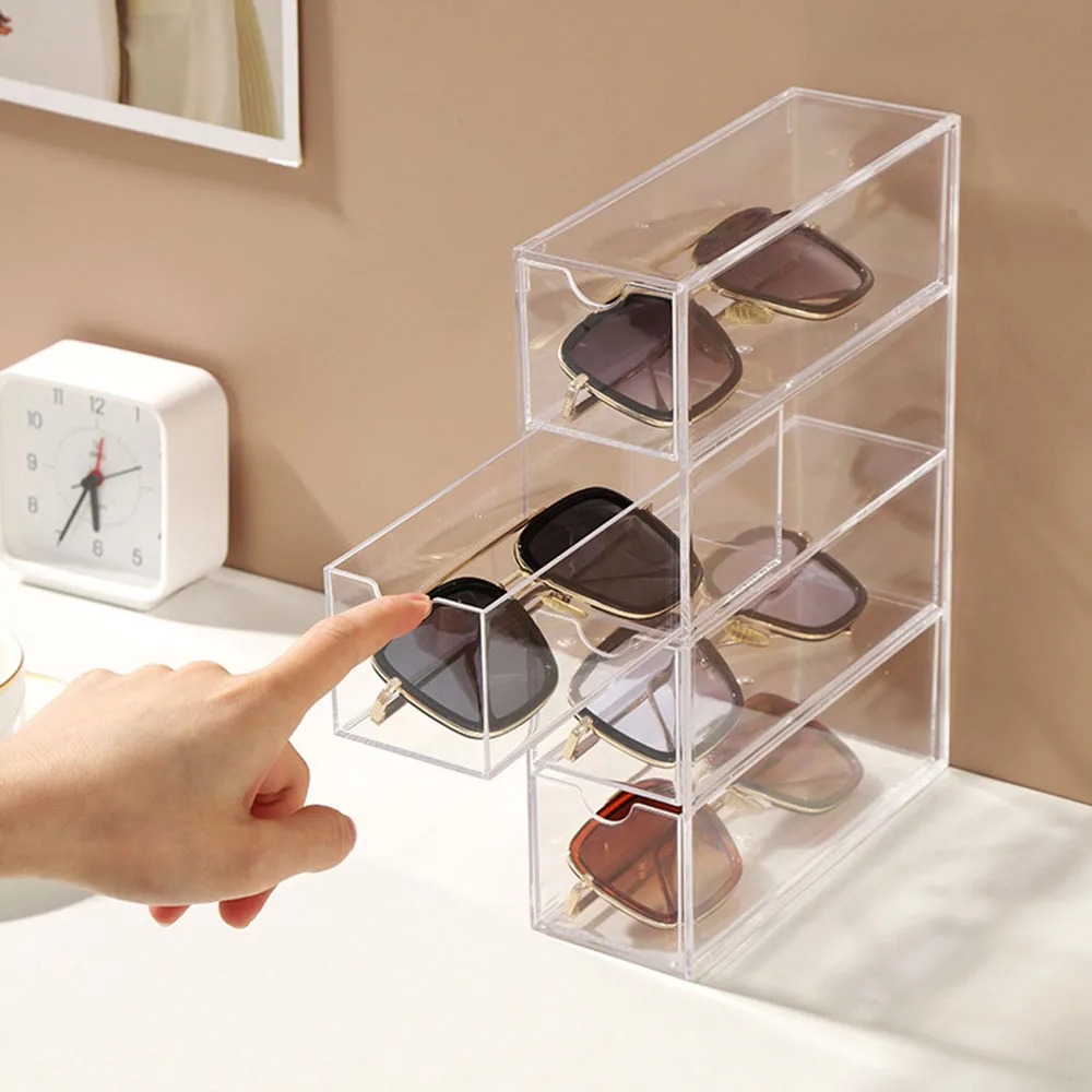 

Transparent Eye Glass Display Cases, Stackable Eyewears Desktop Organizer, Unisex Sunglasses Organiser Box, 4 Layers