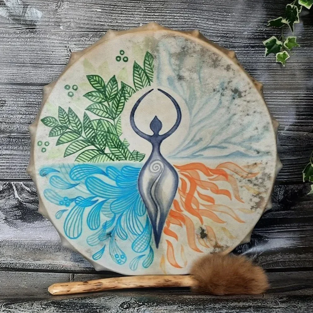 25CM Shaman Drum Tree Of Life Decoration Design Handmade Shamanic Drum Siberian Spirit Music with Drumstick Drums Home Ornament
