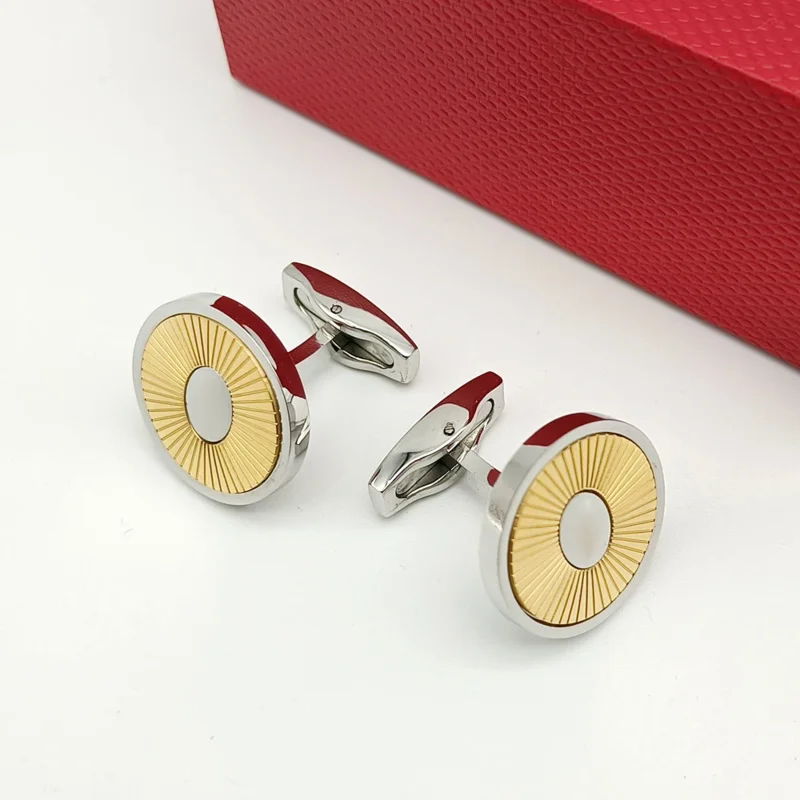 Luxury CT Round 316 Silver Stainless Steel Cuff Links 4 Colors Business Suit Shirts CuffLinks Classic Buttons Box Set
