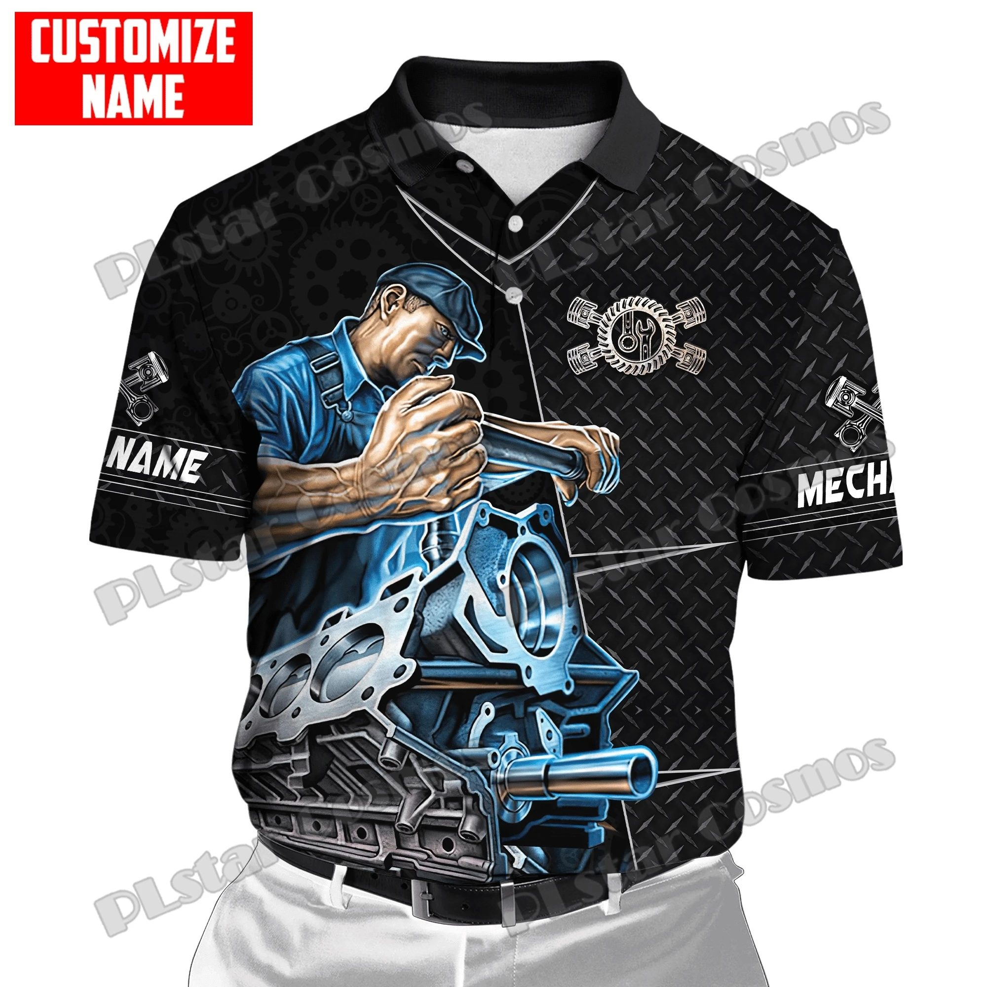 PLstar Cosmos Personalisierter Name Mechaniker Metall 3D All Over Bedruckt Mode Herren Poloshirt Sommer Unisex Casual Poloshirt WK159 – Detail 12