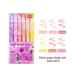 Set of 6 Retro Color Soft Brush Tip Pens for Hand Lettering and Calligraphy (Retro series B)