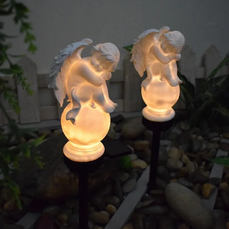 Solar Outdoor Waterproof Courtyard Ground Lamp Resin Angel Statue Garden Lawn Landscape Decorative Lights naughty garden dwarf statue garden decoration gnome miniature annoying gnome window figurines resin outdoor garden courtyard