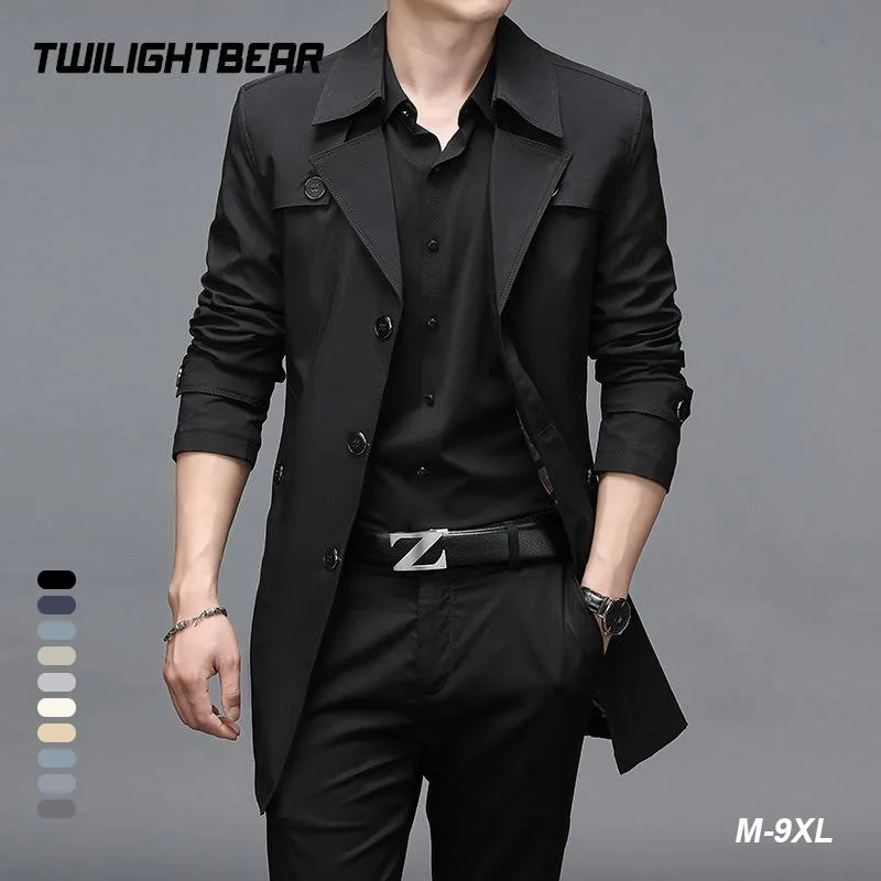 Classic Long Trench Coat Men Windbreaker 10 Colors 8XL Solid Business Casual Coats Men Clothing Plus Size Outerwear A2F8906 trench coat