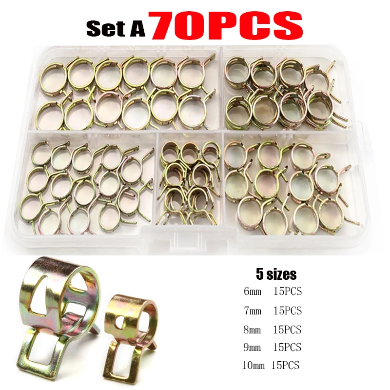 

75PCS Spring Clip Hose Clamp Fastener Fuel Line Hose Water Pipe Air Tube Car Plumbing Fastener M6 M7 M8 M9 M10 Assortment Kit