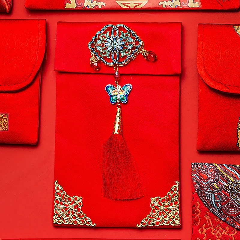 1pc Chinese New Year 2024 Red Envelope Lucky Money Bag Texture Faux Silk Visiting Relatives New Year Red Envelope For China 2