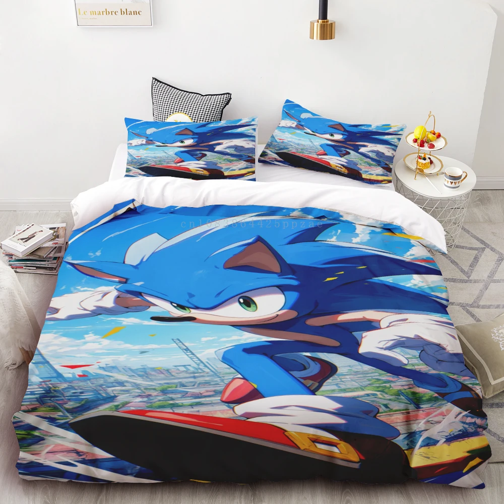 thumbnail image 1 of Funda de edredón y funda de almohada con dibujos animados de Sonic Digimon, juego de cama doble, doble, matrimonial, Queen y King Size, funda de edredón para decoración del hogar, 1 of 5