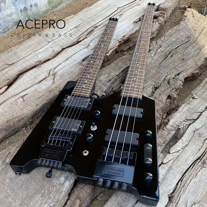 

Черная электрическая гитара с двойной шеей, 6-струнная гитара Tremolo Bridge + 4-струнная искусственная гитара