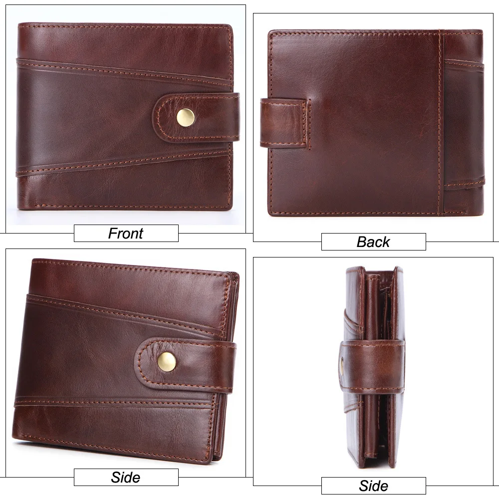 Genuine Leather Wallet for Men Classic Black Soft Purse Coin Pocket Credit Card Holder Vintage Short Card Wallets with Zipper