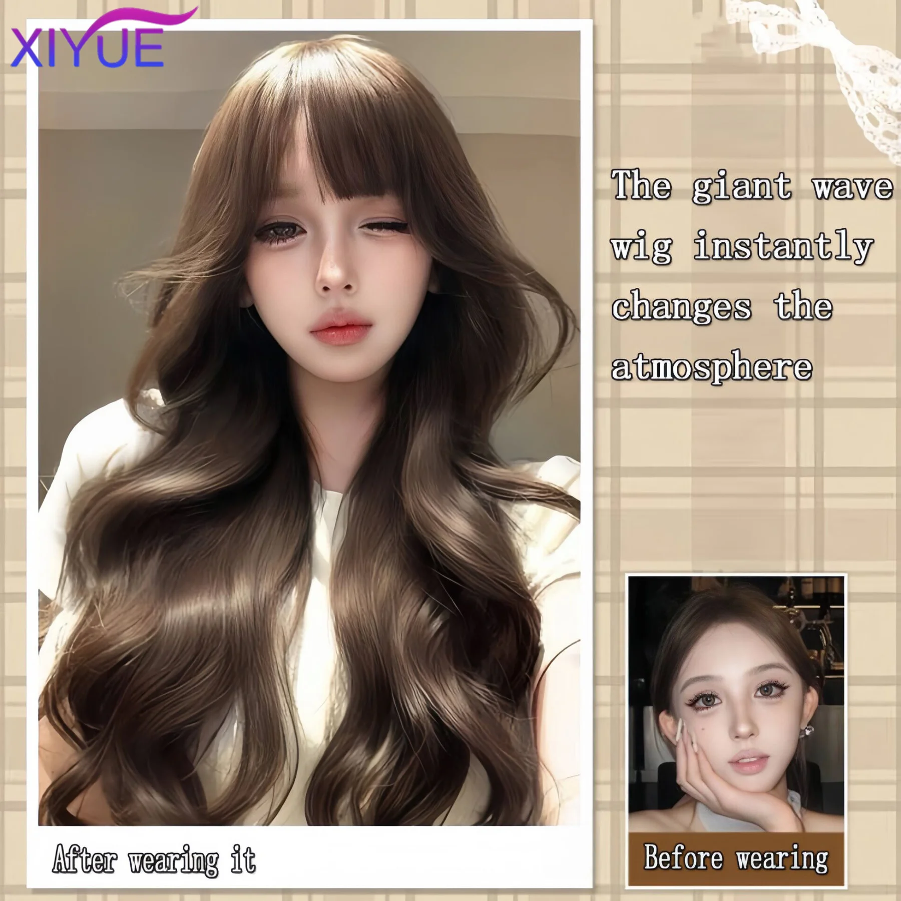 XIYUE Black cool brownOmbre Green layered Long Wavy Synthetic Wig Lolita Cosplay Women Fluffy Heat Resistant Wig for Daily Party