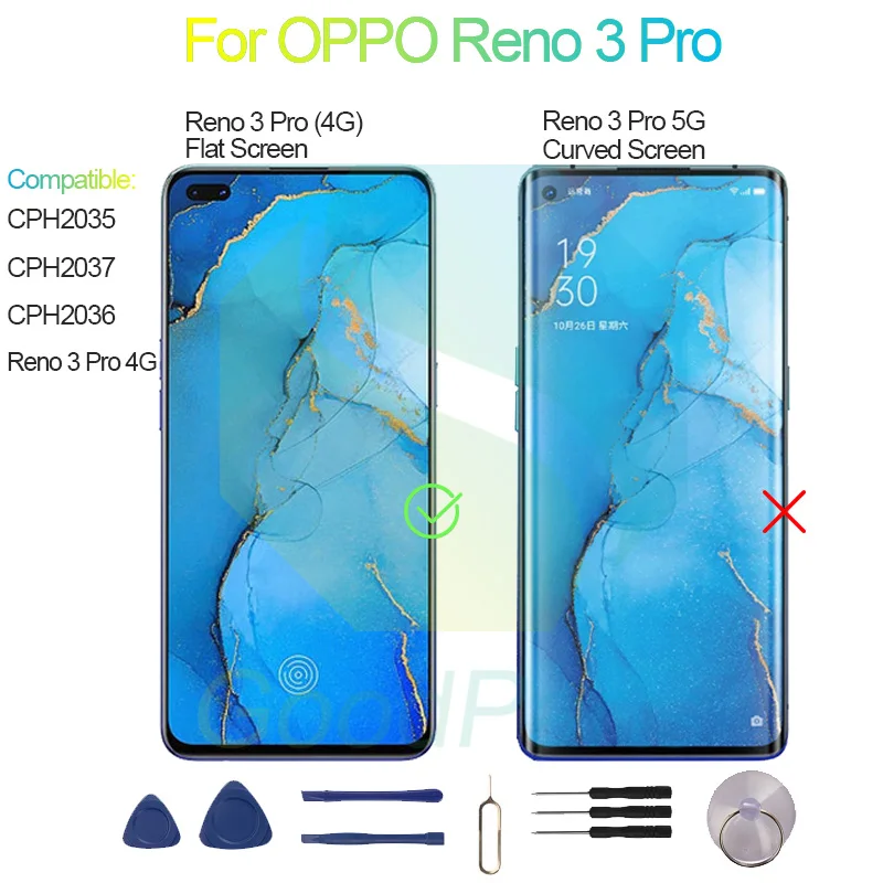 OPPO - 新品未開封 エッジディスプレイ OPPO Reno 3 Pro 5G 8GB 100% Original Tested Display For OPPO Reno 3 Pro 4G CPH2035
