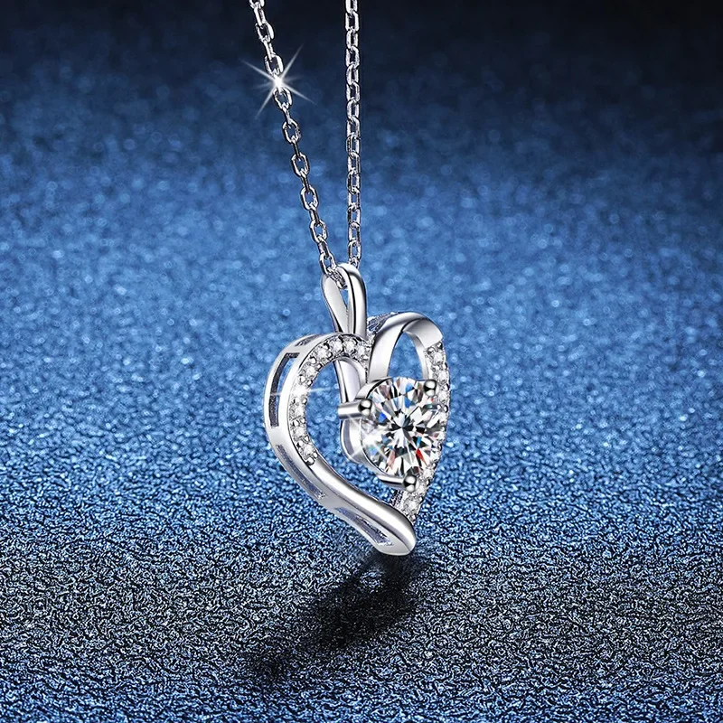 Heart Necklace 925 Sterling Silver 1ct D Color Moissanite Pendant Necklace For Women Sparkling Wedding Party Fine Jewelry