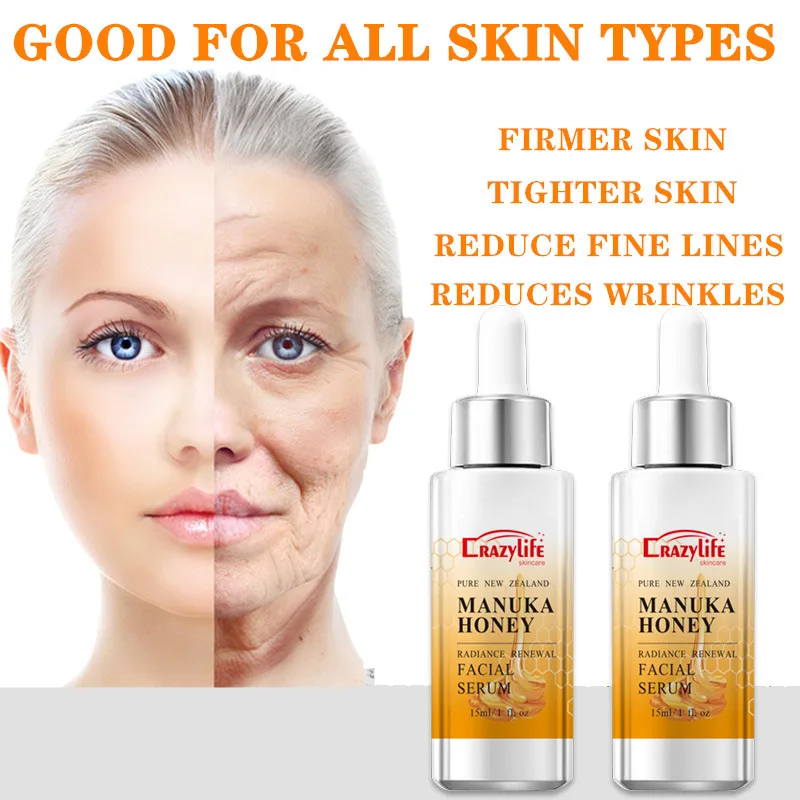 2pcs 95% Organic Manuka Honey Shrink Pores Moisturizing Whitening Face Serum Smoothing Plumping Brightening Cream Anti wrinkle