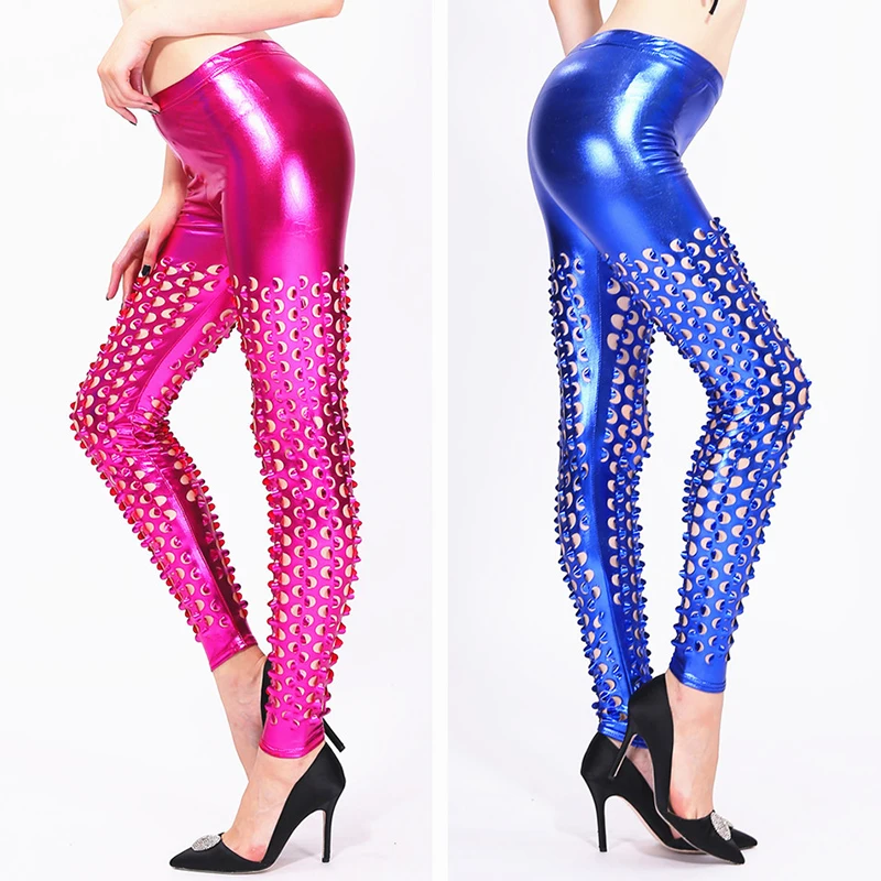 Women Sexy Hollow Out Pants Fish Scale Slim Fit Wetlook Ruffle Skinny Stretch Tight Pants Retro 70s Disco Stage Club Trousers 2023 summer women s new collection sexy backless spaghetti straps high waist hip lift tight one piece trousers