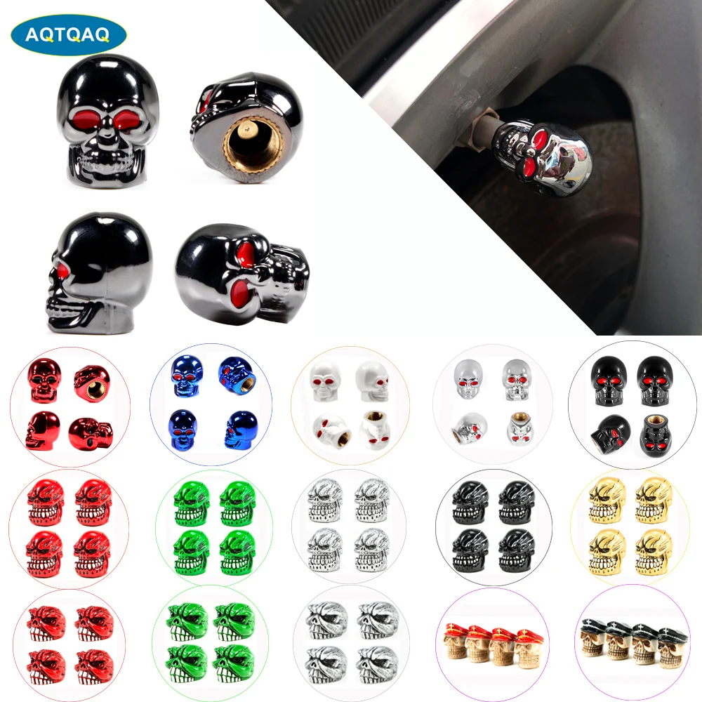 Bouchons De Valve De Pneu, 10 Pièces Capuchons De Valve De Pneu De Roue De Voiture Motif Crâne Universels Pour Voitures SUVs Vélos Camions Motos (Bleu