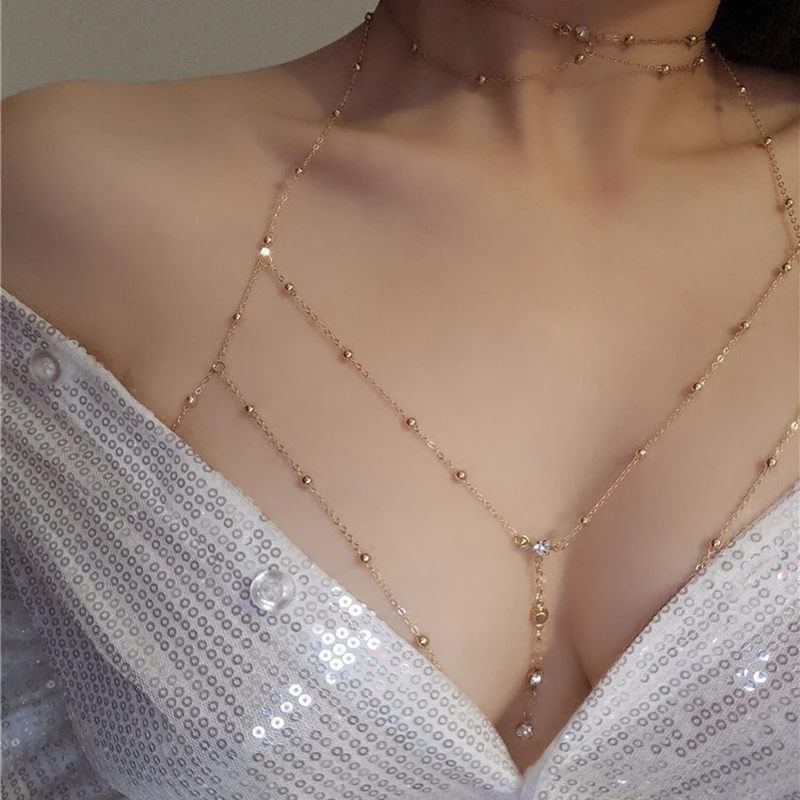 

Metal Ladies Body Jewelry Sexy Chest Chain Fashion Hollow Bikini Ladies Breast Body Chain Decoration Beach Simple Luxury Jewelry