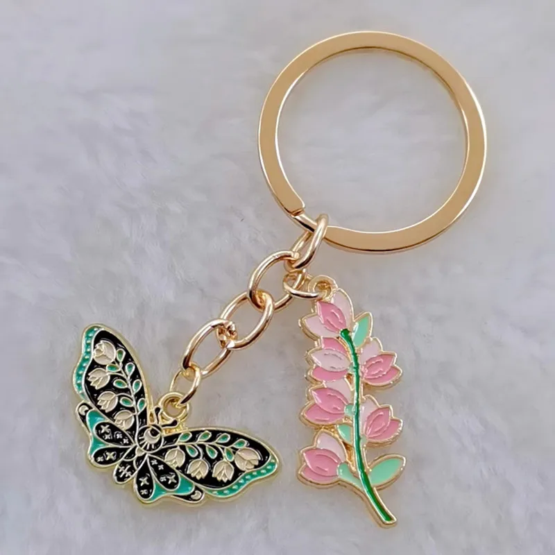 Emaille Schmetterling Blume Schlüssel bund Schmetterling Anhänger Brieftasche Hänge tasche charmante Auto Schlüssel bund
