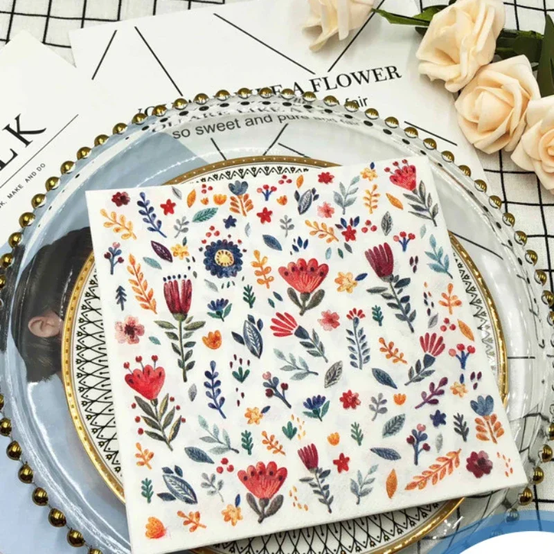 Paper Napkins Colourful Printed Square Paper Napkins Restaurant Floral Facial Tissue Hotel Wedding Table Setting Pure Wood Pulp Paper