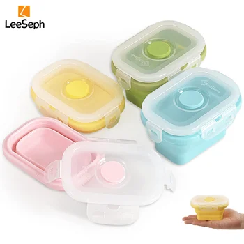 Ensemble de 4 récipients de stockage des aliments pliables en Silicone, récipients de préparation de repas de collation empilables étanches pour le travail, le Camping et la randonnée 1
