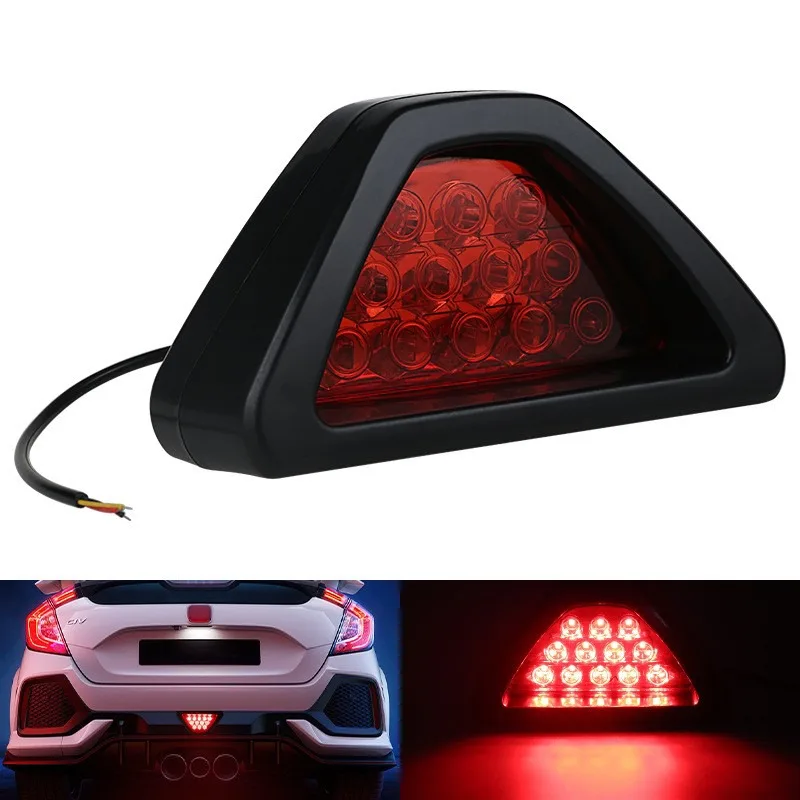 

Car Motorcycle LED Rear Brake Tail Light F1 Triangle Led Brake Flash Warning Light Fog Lamp Cruise Indicator Light Universal