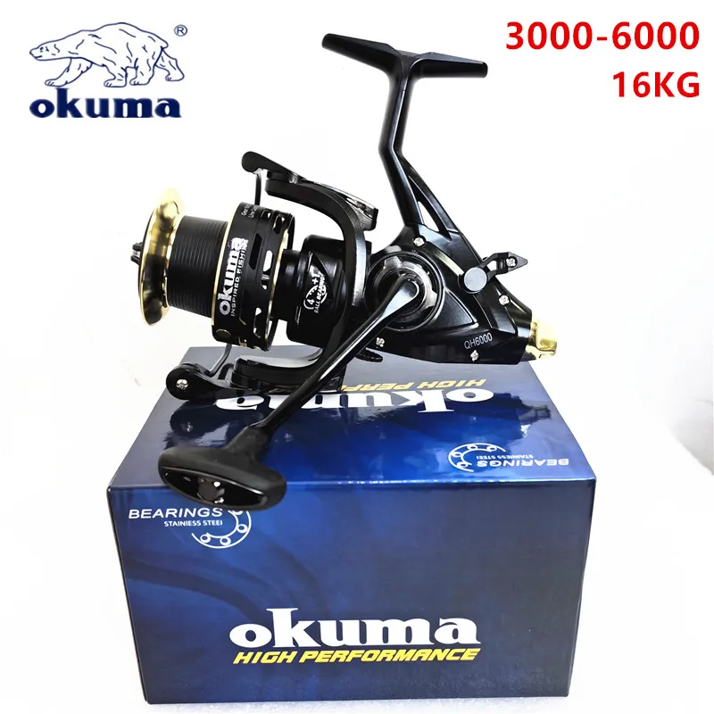 OKUMA 듀얼 언로딩 낚시 드럼, 전면 및 후면 브레이크 포함, 낚시 휠, 모든 수역 3000-6000, 최대 16kg 드래곤