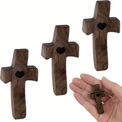 Set of 3 Heartfelt Wooden Crosses with Epoxy Heart - Pocket-Sized Emotional Support Gift (3pcs)