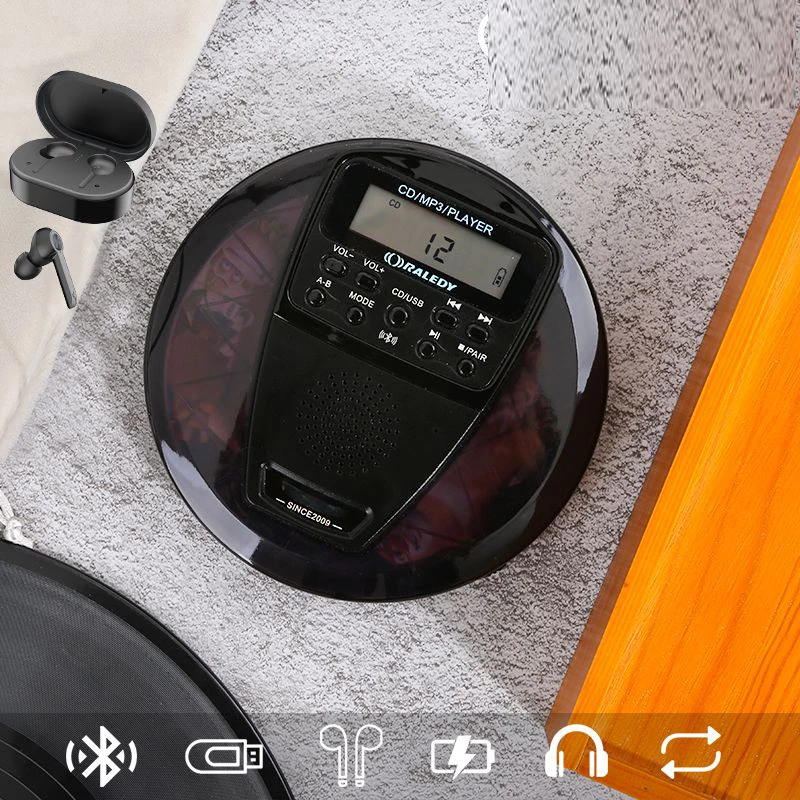 Portable CD Player Portable MP3 Player Portable Bluetooth CD Walkman Speaker Ultra-thin CD Player Student English USB Flash Disk Repeat Speaker MP3 USB
