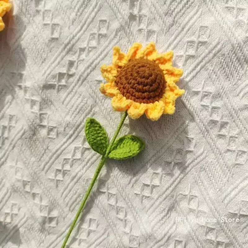 Cute Finished Crochet Sunflower Bouquet Artificial Flowers Hand-Knitted for Women Mother Home Room Decor Flower s Gift crochet kit