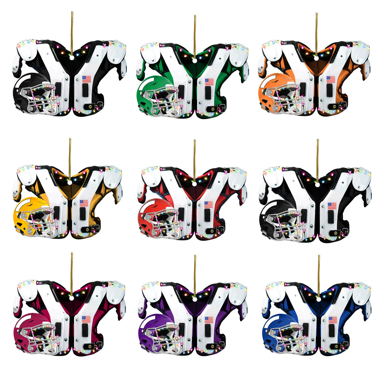 American Football Shoulder Pads And Helmet Car Rearview Mirror Pendant Crafts Collection Navidad DIY Christmas Tree Decoration |